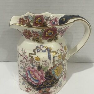 MASON'S ENGLAND Vintage Ironstone Brocade Floral Design Pitcher Creamer (5" H)